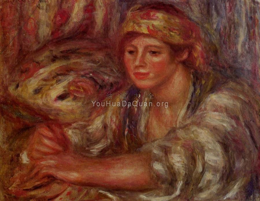 Woman Playing Cards - 皮埃尔·奥古斯特·雷诺阿